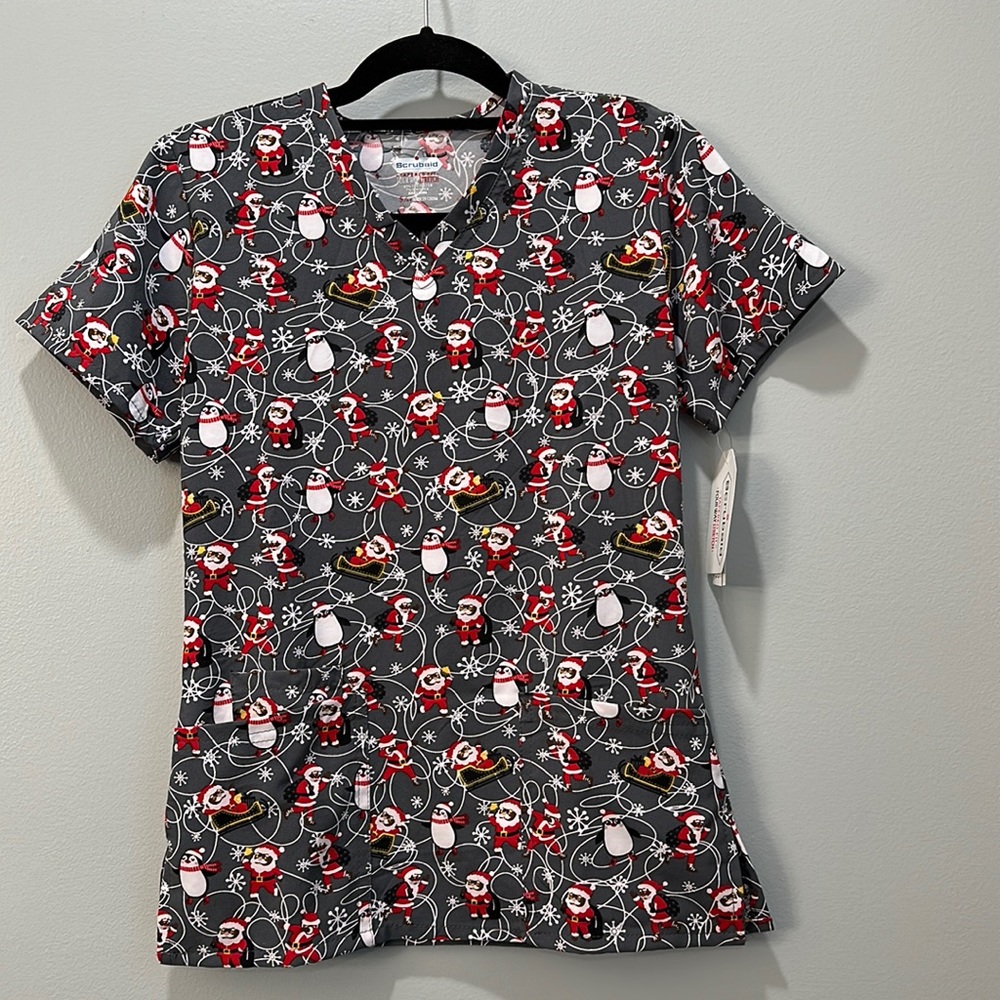 Christmas Holiday Scrub Top Sz S